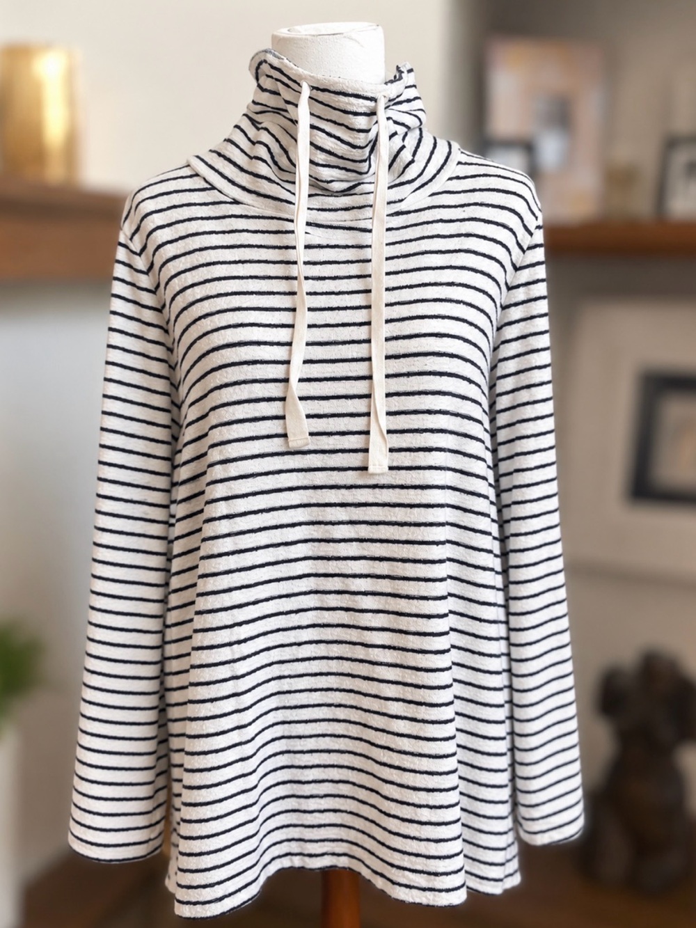 Lou & Grey Striped Funnel Neck Pullover Sweater M Cotton Tunic
